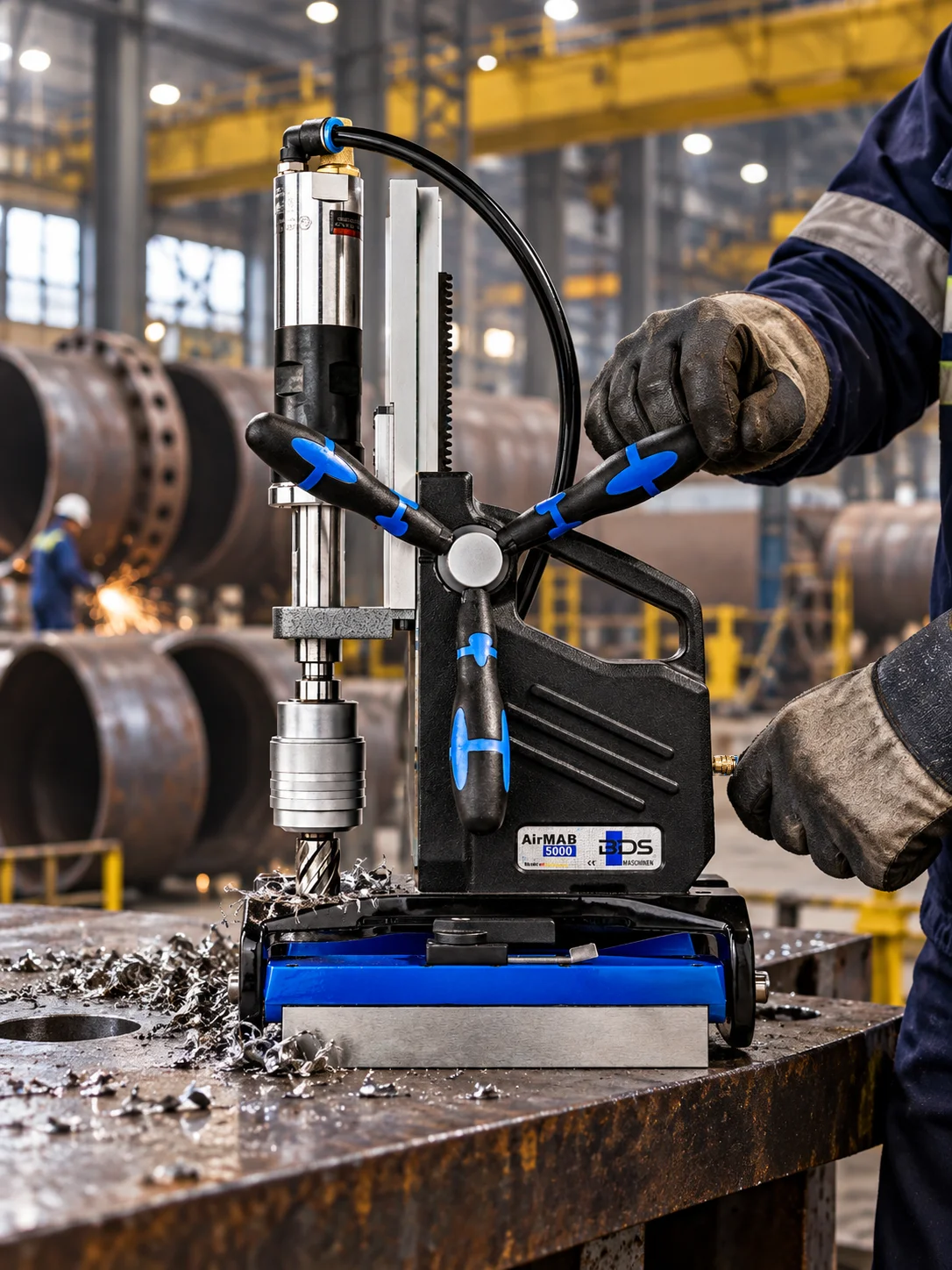 Pneumatic magnetic drilling macihne